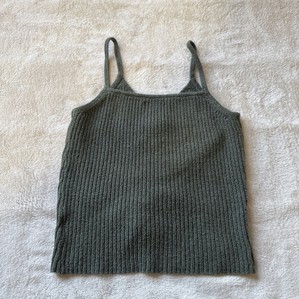 American Eagle Outfitters Women's Ribbed Knit Lace-Up Tank Top - Olive Green - Picture 2 of 6
